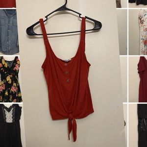 Pink rose brand orange tank top with buttons/tie bottom